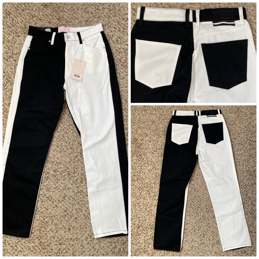 NWT REVICE Black and White Colorblock women’s Straight Jeans Size 29